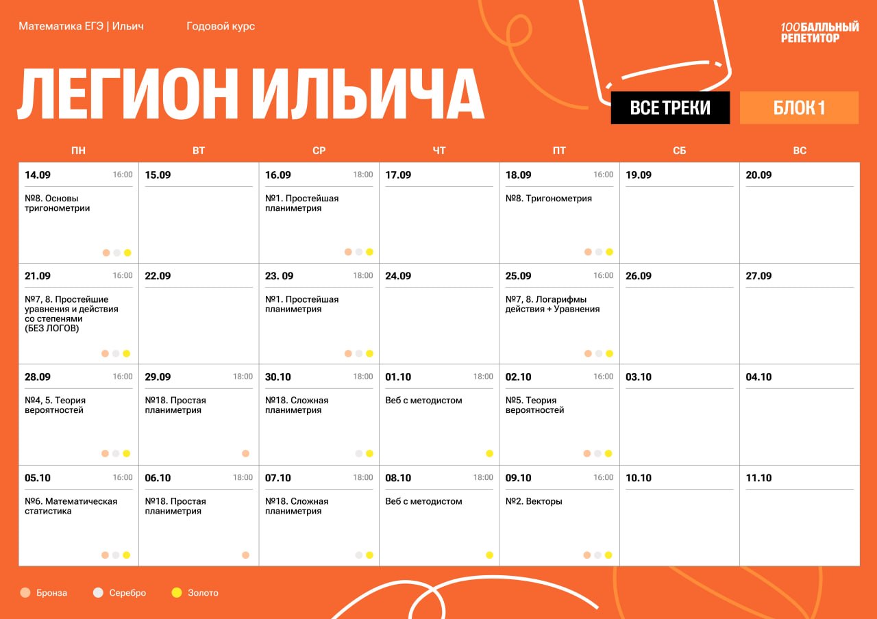 Расписание занятий курса «Профильная математика | 100Балльный»